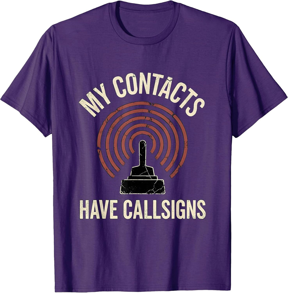 Men's My Contacts Have Callsigns Distressed Ham Radio Operator T-Shirt - Purple