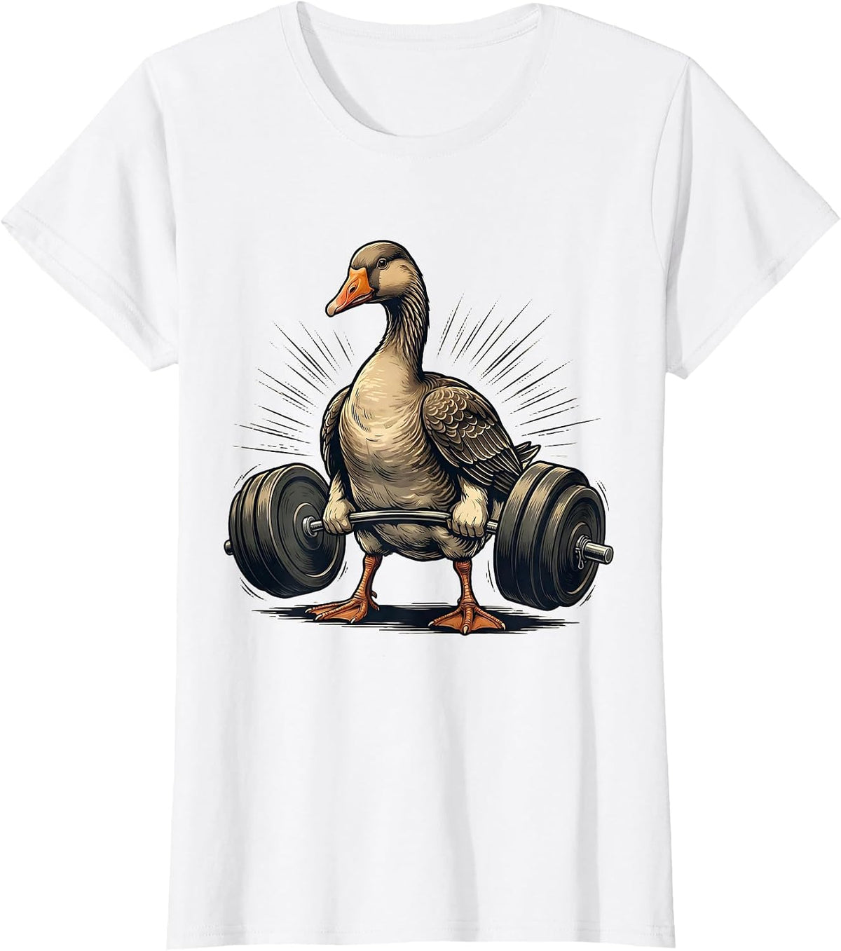 Women's Round Goose Weightlifting Gym Humor Funny Workout T-Shirt - White