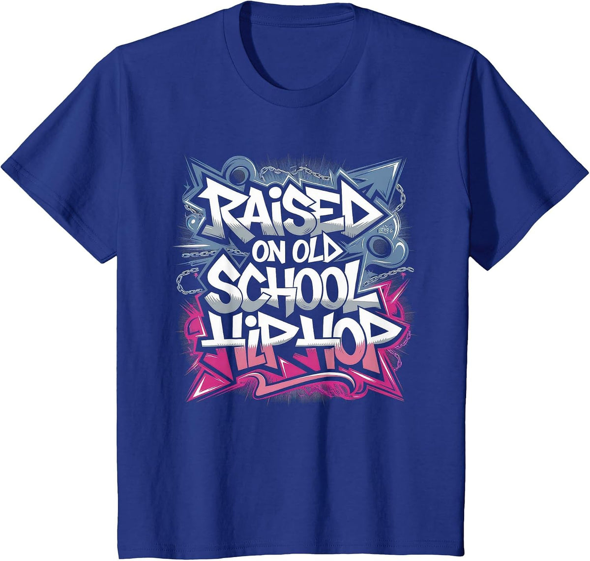 Raised ON Old School Hip HOP Tshirt Cassette Graffiti Rap T-Shirt - Royal Blue