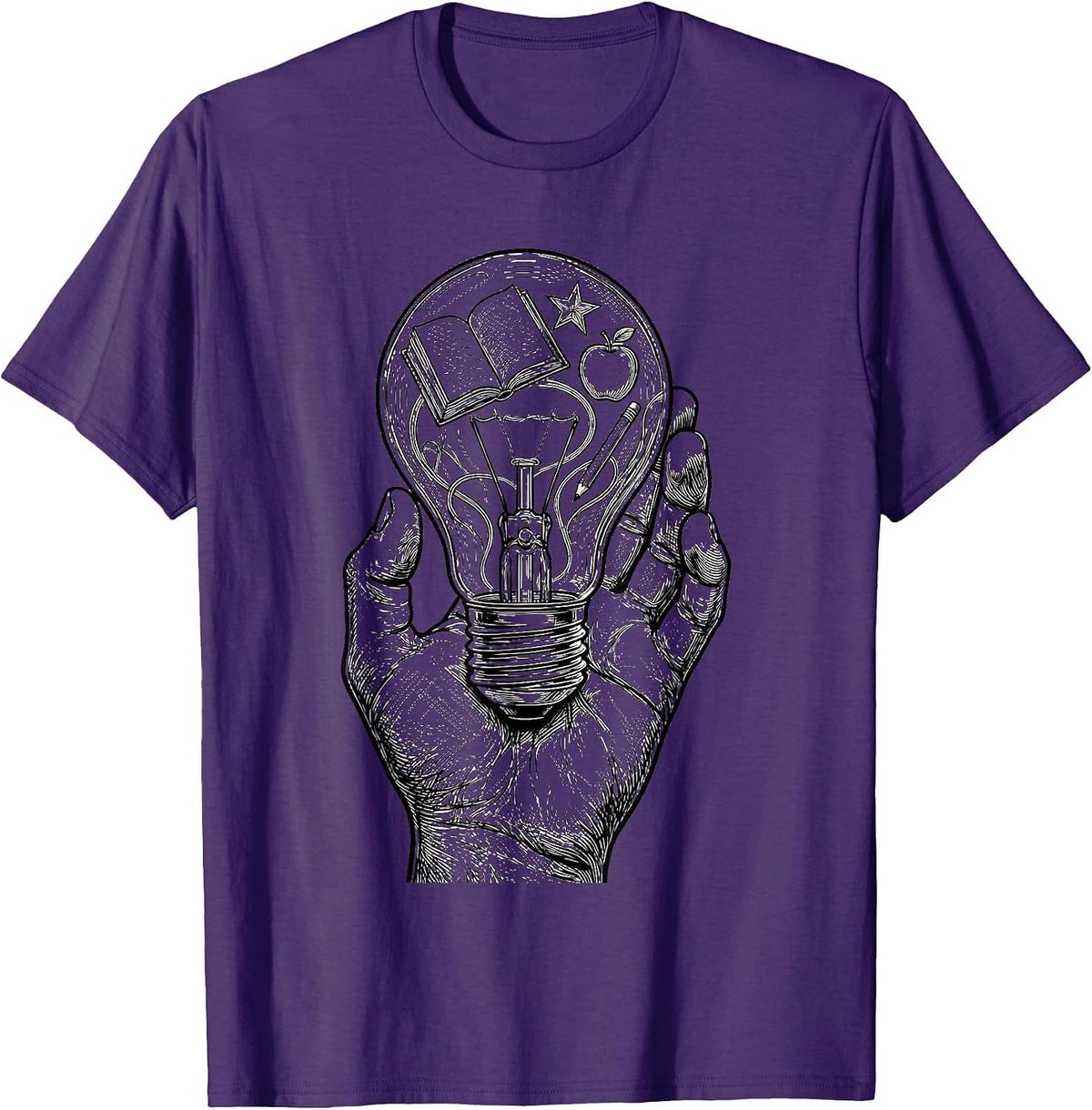 5th Grade Teacher Glowing Light Bulb Illustration T-Shirt - Purple