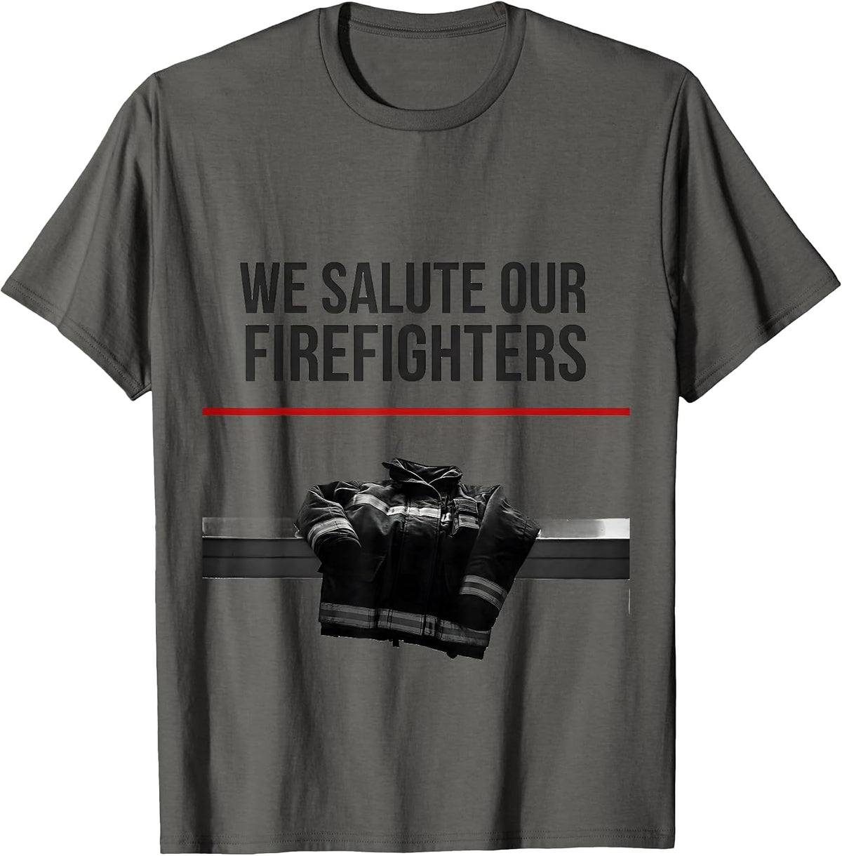 Men's We Salute Our Firefighters Thin Red Line Firefighter Pride T-Shirt - Asphalt Grey