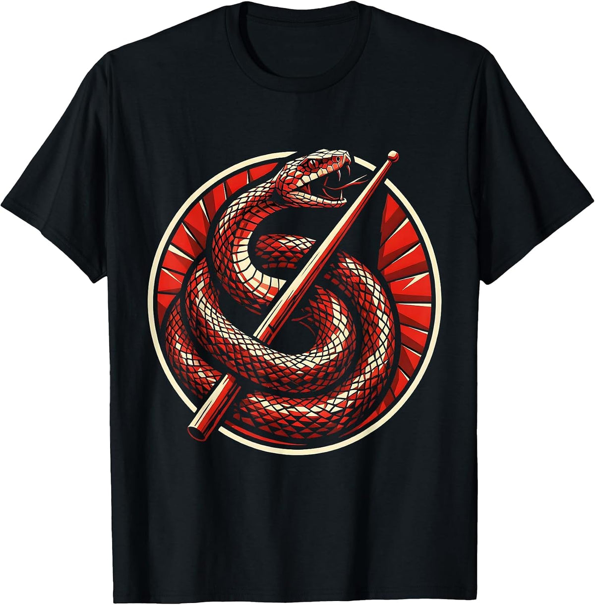 Men's Punk Rock Snake Coiled Around Drumstick Graphic T-Shirt - Black