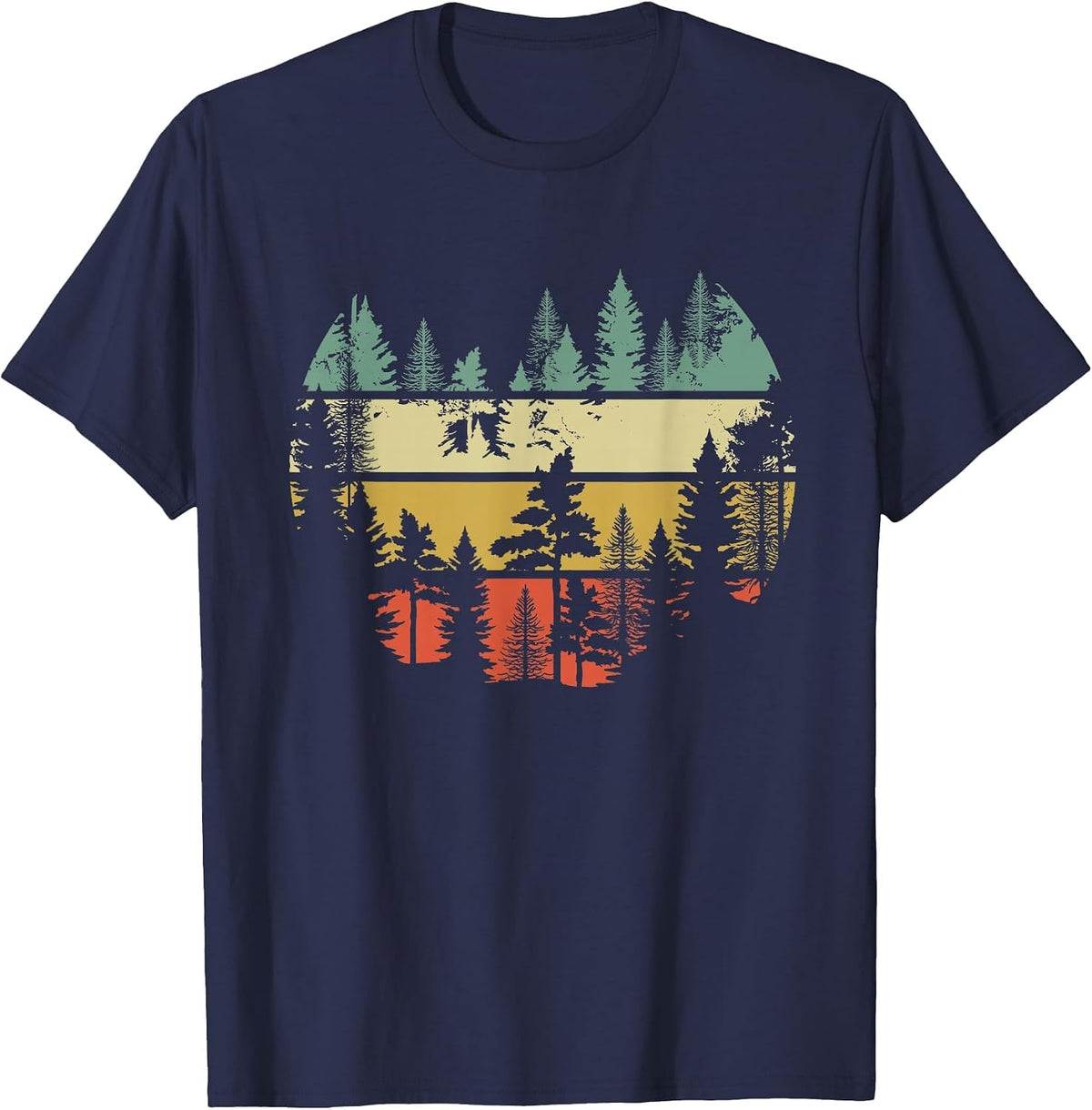 Trees Outdoors Nature Wildlife Retro Forest T-Shirt - Navy Blue