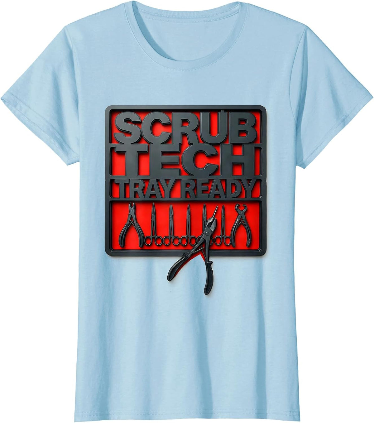 Women's Scrub Tech Tray Ready Stencil Graphic Surgical Tech T-Shirt - Baby Blue