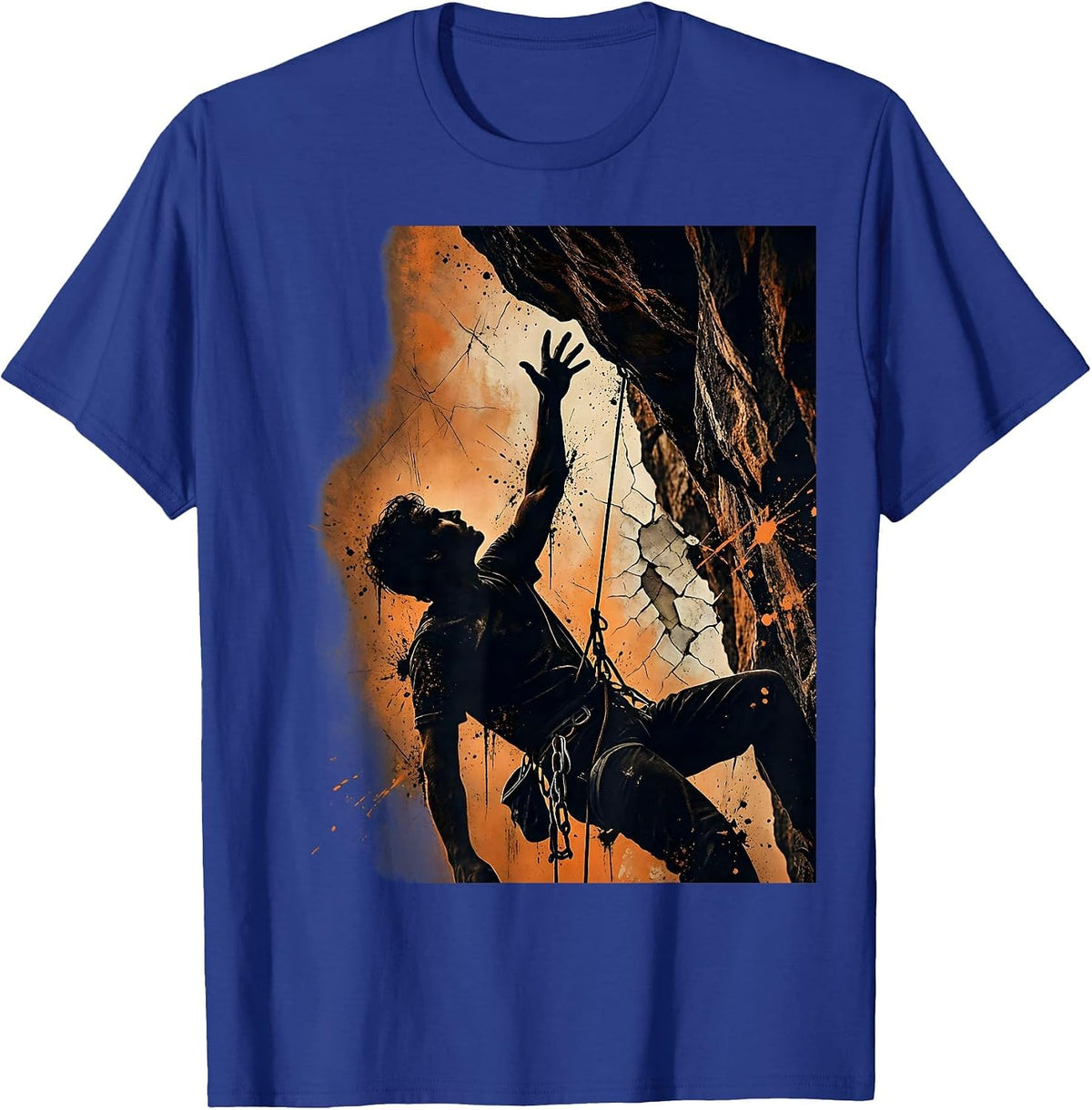 Rock Climber Reaching for the Ledge Graphic T-Shirt - Royal Blue