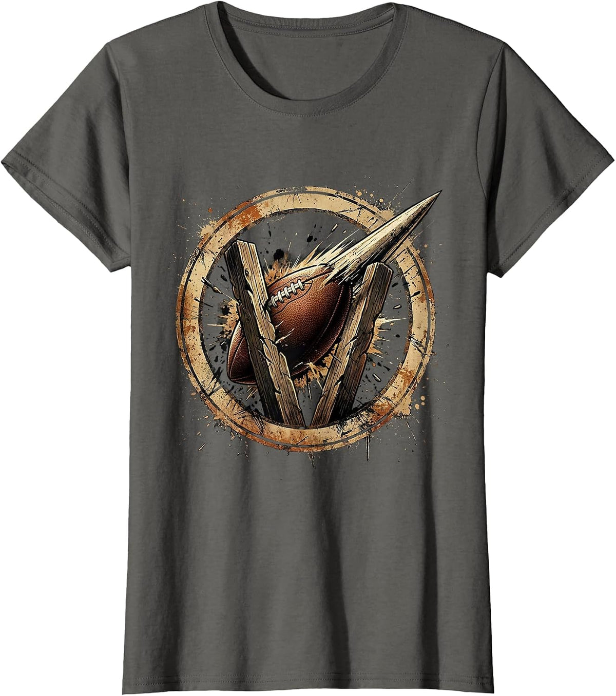 Women's Rugby Ball Through the Posts Graphic T-Shirt - Asphalt Grey