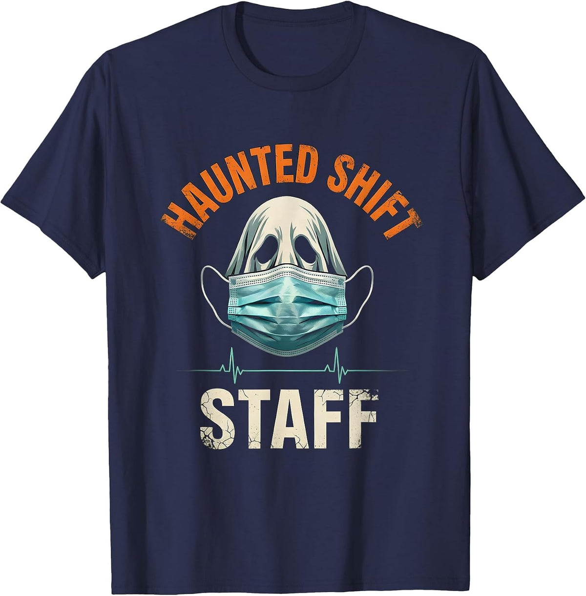 Haunted Shift Staff Distressed Halloween Nurse Humor T-Shirt - Navy Blue