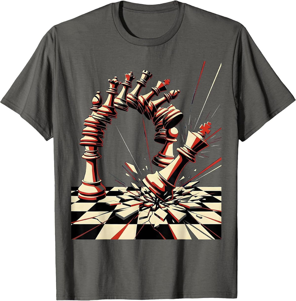 Men's The Turning Point Chess King Tipping Over T-Shirt - Asphalt Grey