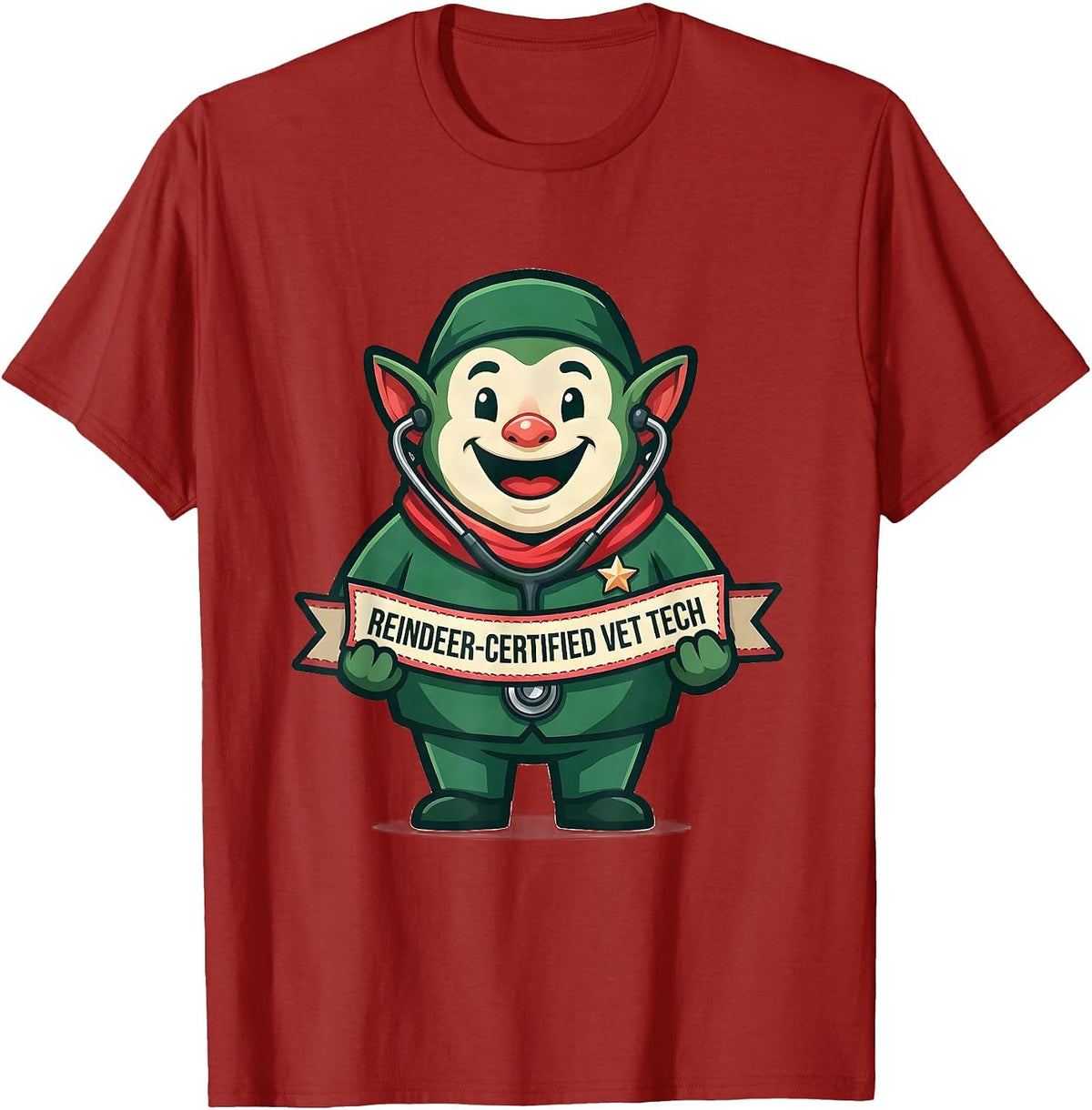 Men's Reindeer-Certified Vet Tech Funny Veterinary Tech Christmas T-Shirt - Cranberry Red