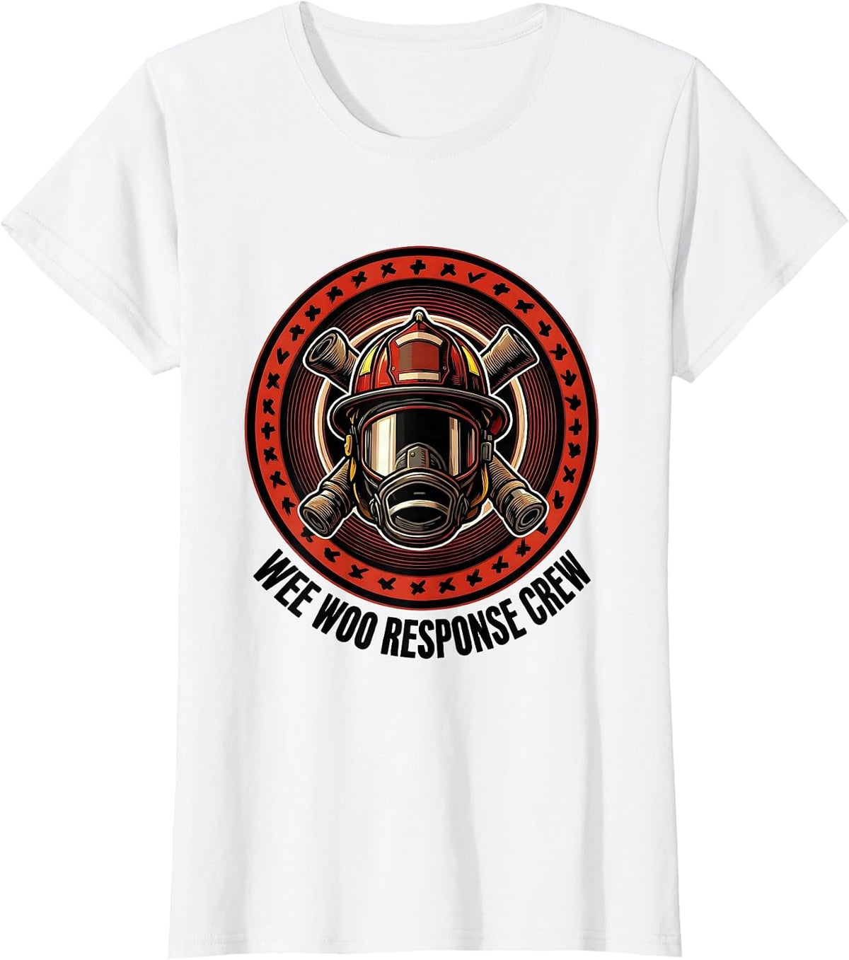 Women's Wee Woo Response Crew Funny Firefighter Gift Crewmate Badge T-Shirt - White