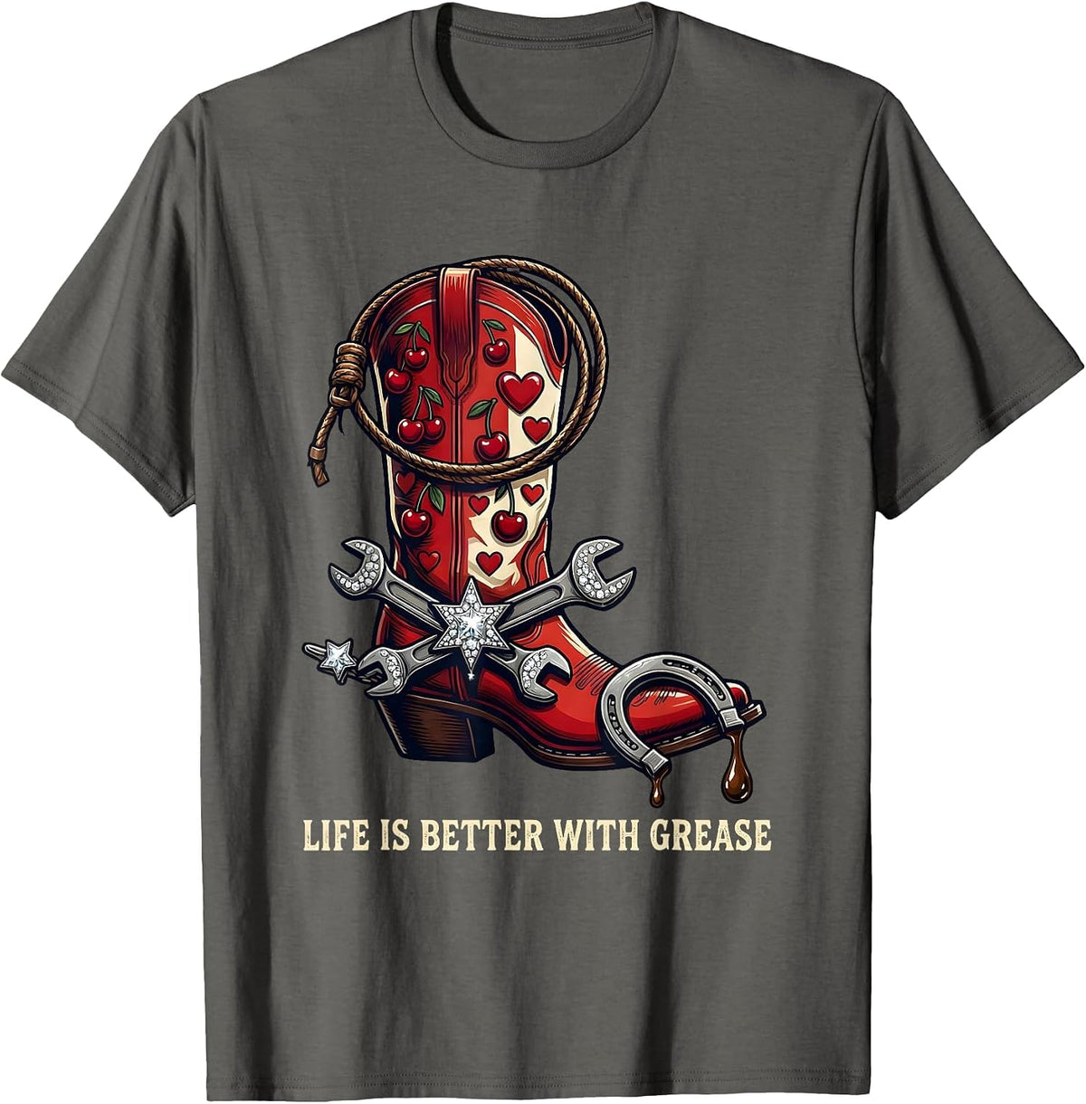 Men's Life Is Better With Grease Mechanic Design T-Shirt - Asphalt Grey