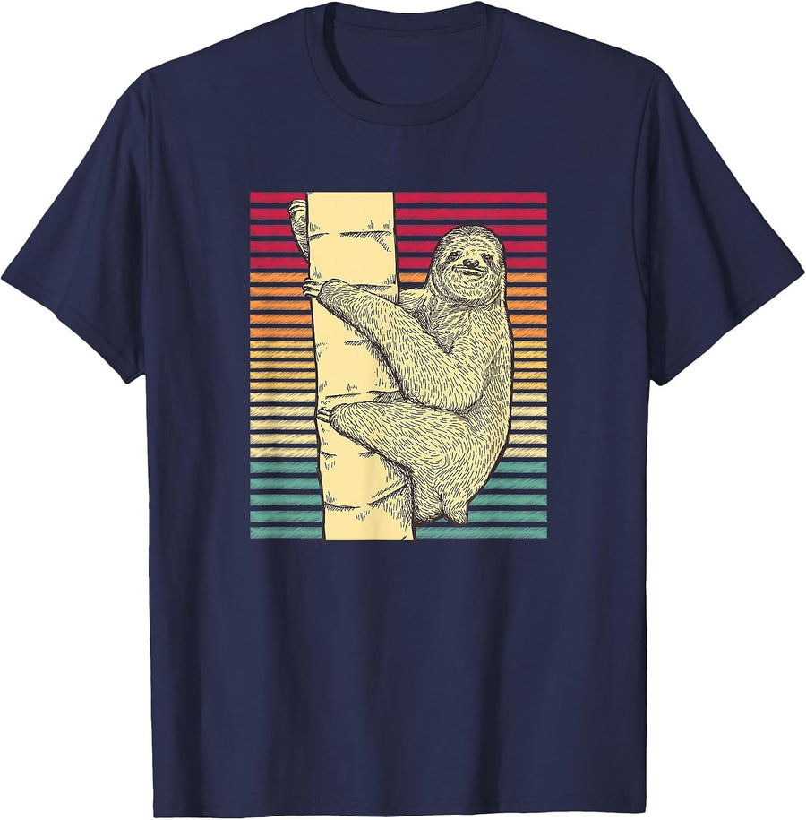 Retro Sloth T-Shirt - Navy Blue