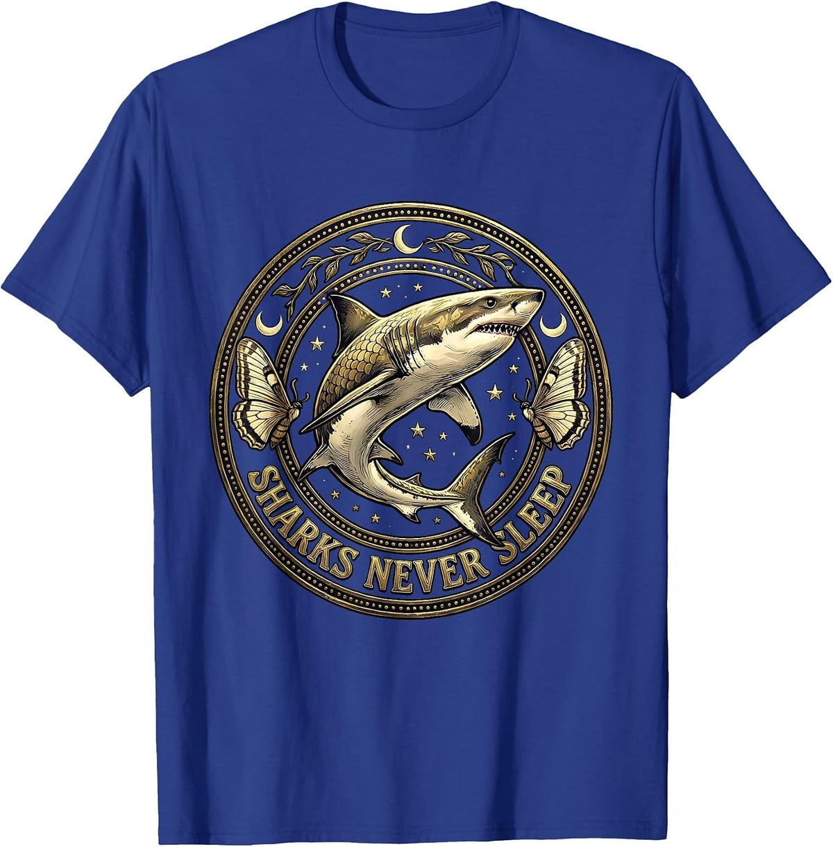 Sharks Never Sleep Ocean Predator Design T-Shirt - Royal Blue