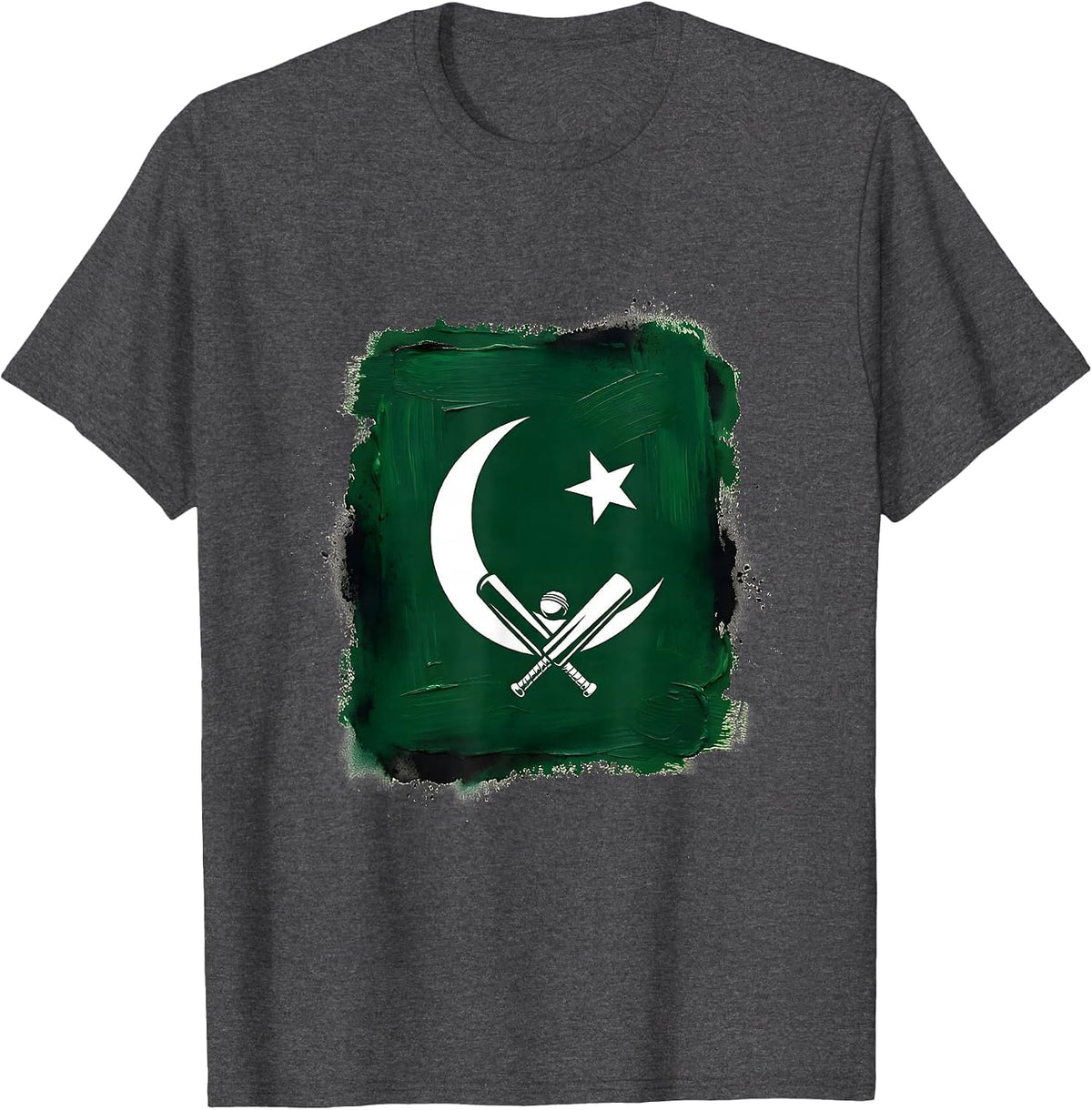 Men's Pakistan Green Flag Cricket Heritage Pride T-Shirt - Dark Heather Grey