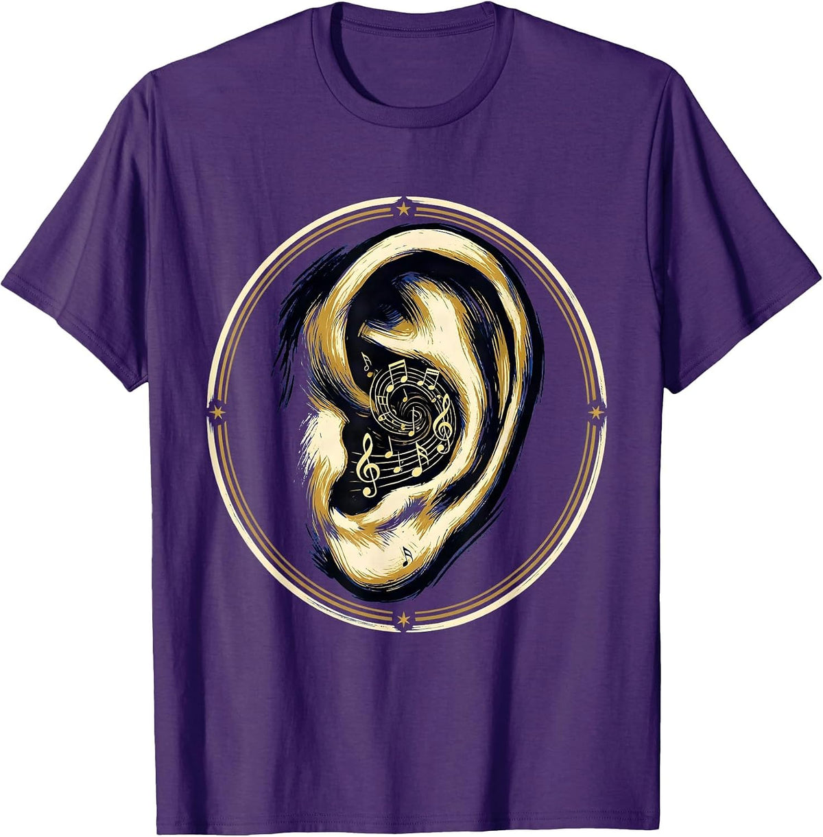 Men's Music Teacher Ear With Musical Notes Illustration T-Shirt - Purple