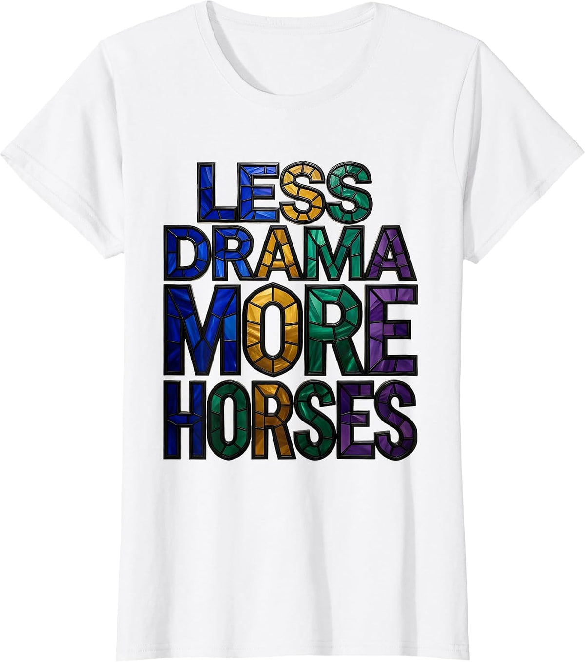 Less Drama More Horses Equestrian Design T-Shirt - White