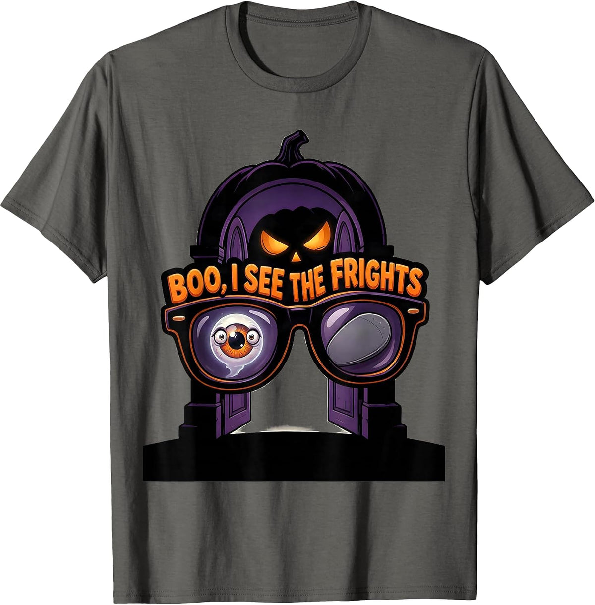 Men's Boo I See The Frights Cartoon Halloween Optometrist Eye T-Shirt - Asphalt Grey