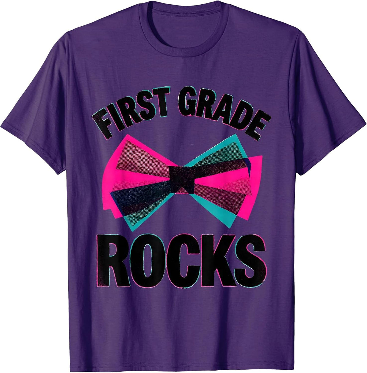 First Grade Rocks Risograph Coquette Bow Back to School T-Shirt - Purple