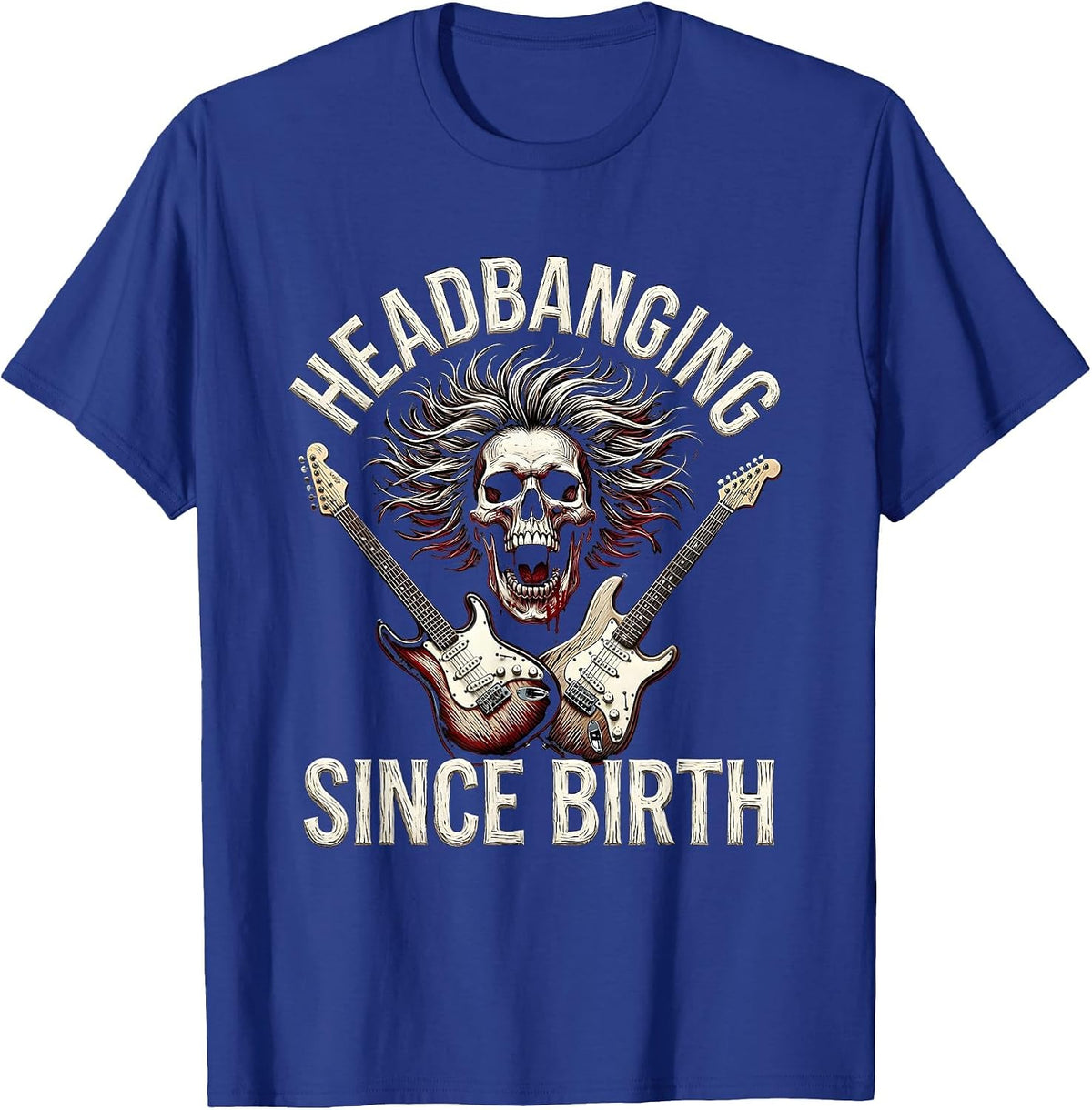 Headbanging Since Birth Rock Band Graphic Design T-Shirt - Royal Blue