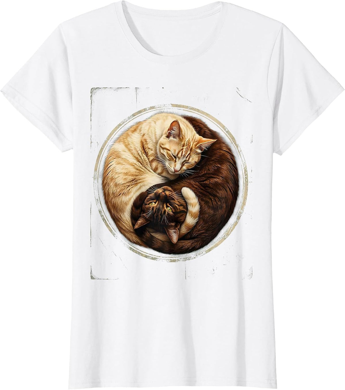 Women's Yin Yang Sleeping Cats Matching Couples Design T-Shirt - White