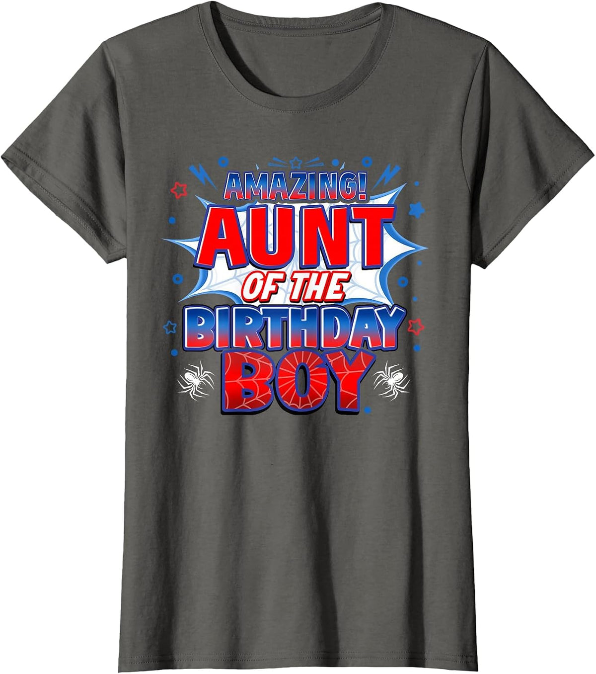 Aunt of the Birthday Boy Costume Spider Web Birthday Party T-Shirt - Asphalt Grey