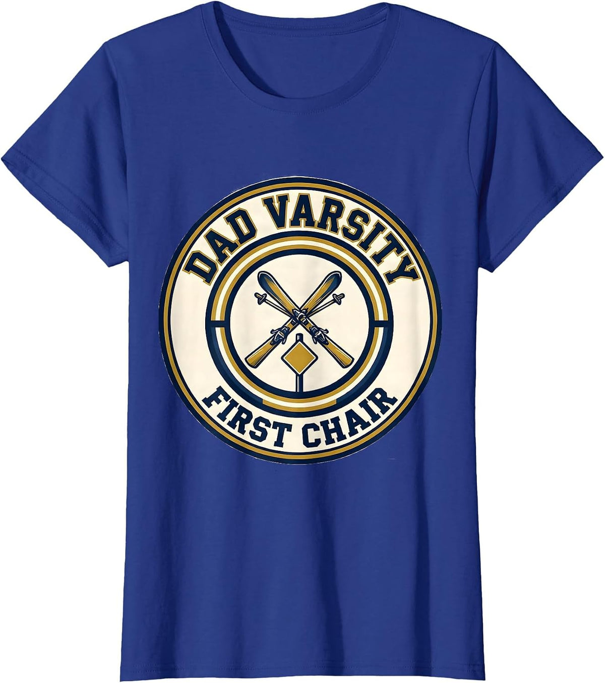 Women's Dad Varsity First Chair Ski Dad Humor Skiing Enthusiast T-Shirt - Royal Blue