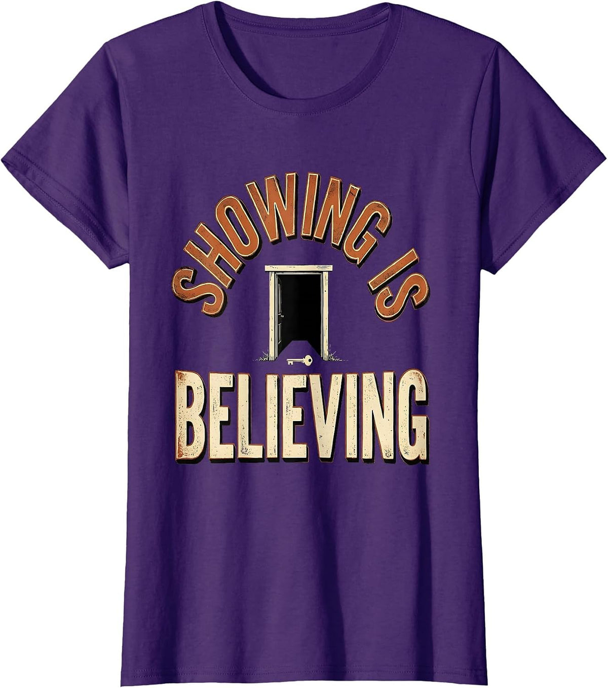 Women's Showing Is Believing Vintage Realtor Real Estate Agent Humor T-Shirt - Purple