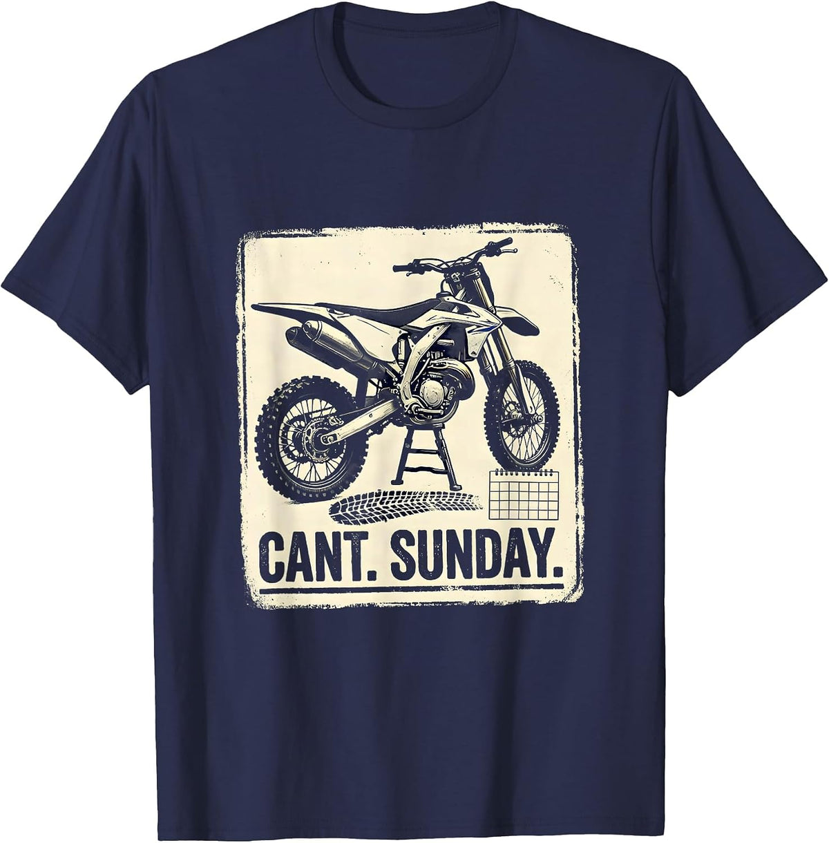 Cant. Sunday Rubber Stamp Dirt Bike Motocross Off-Road Rider T-Shirt - Navy Blue
