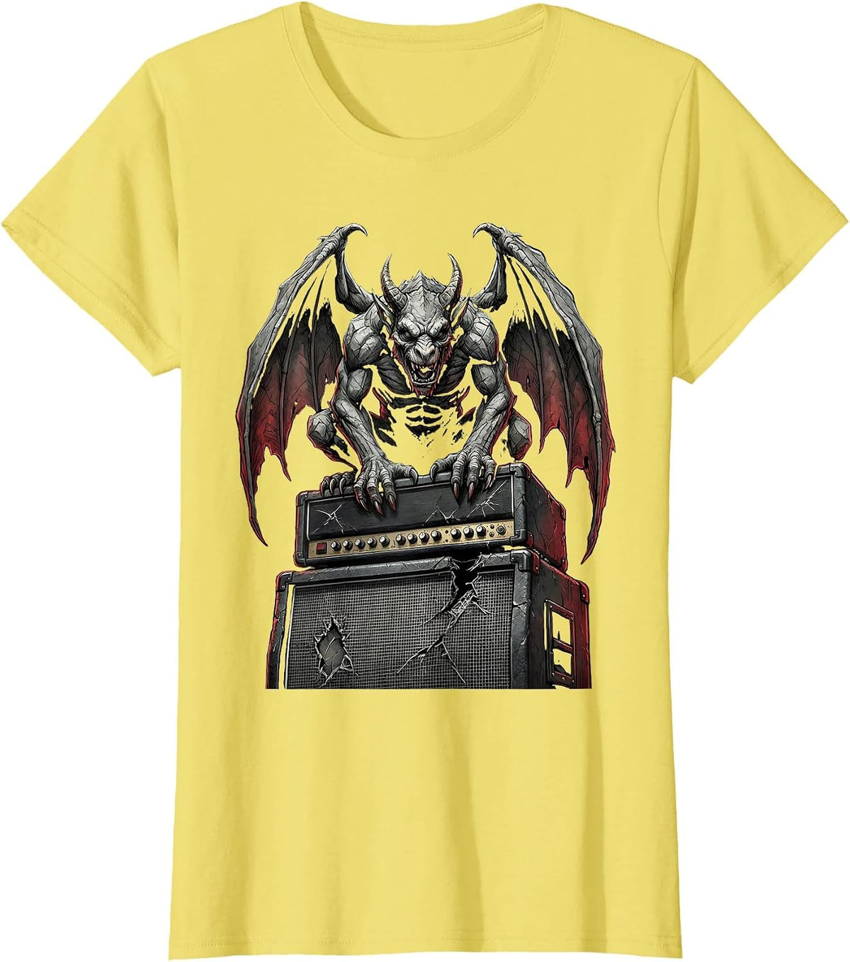Women's Gargoyle Amplifier Stack Grunge Illustration T-Shirt - Lemon Yellow