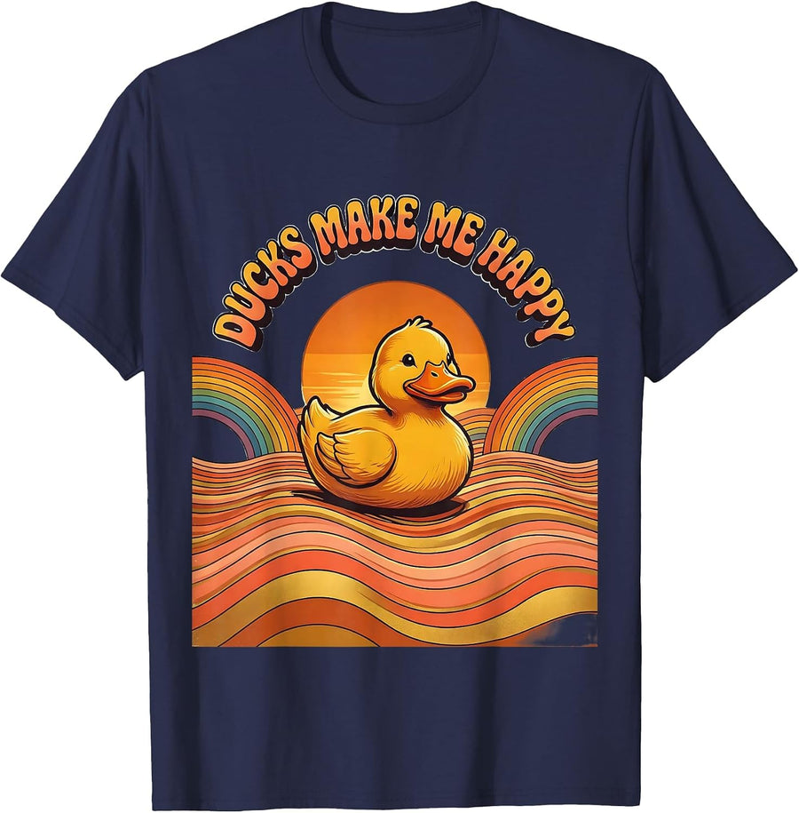 Ducks Make Me Happy Duck Lover Design T-Shirt - Navy Blue