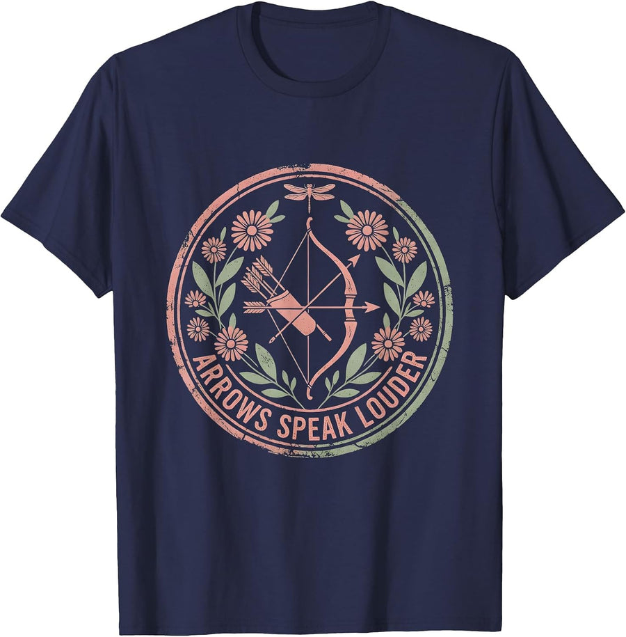 Arrows Speak Louder Bold Archery Quote Design T-Shirt - Navy Blue