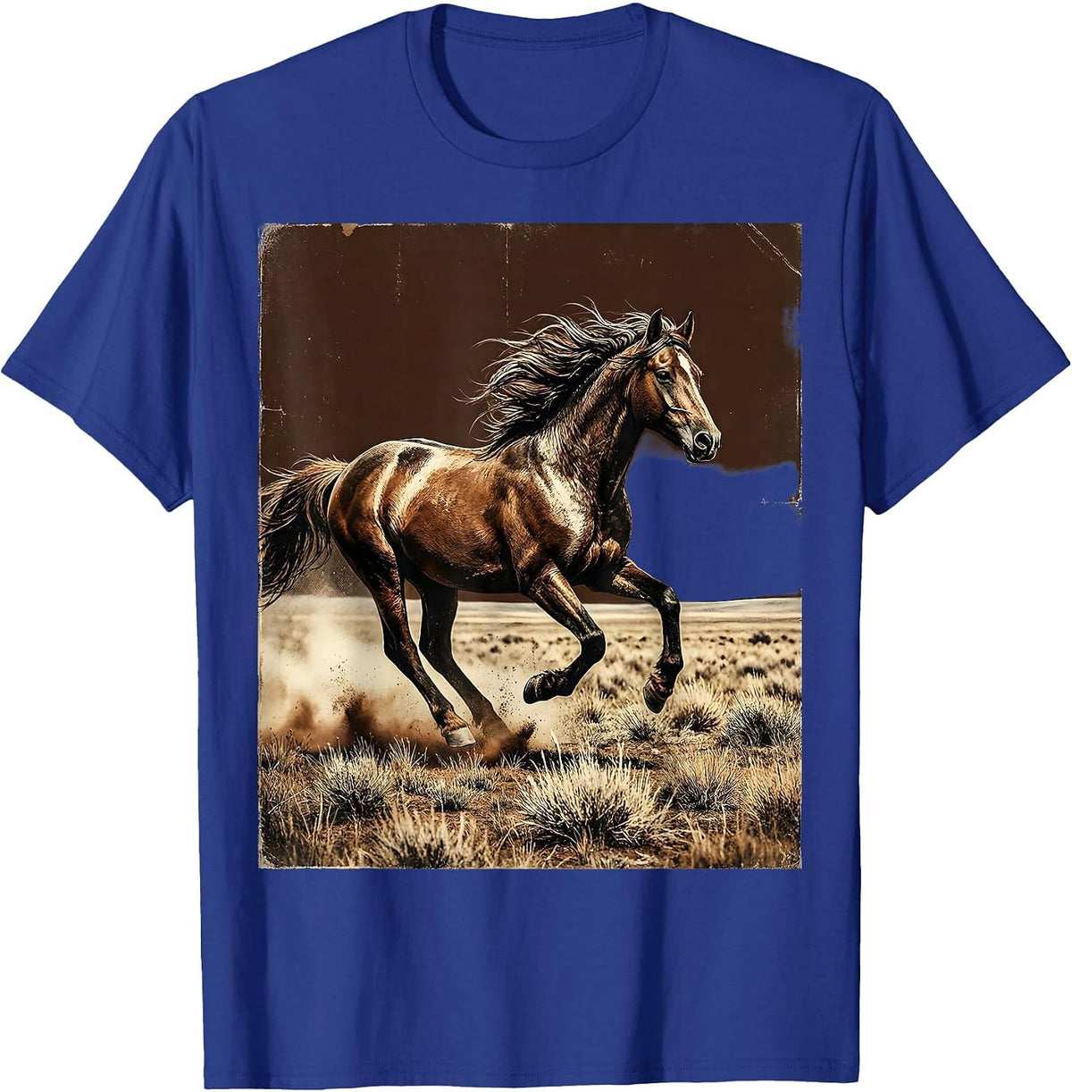 Galloping Horse Open Plains Illustration T-Shirt - Royal Blue