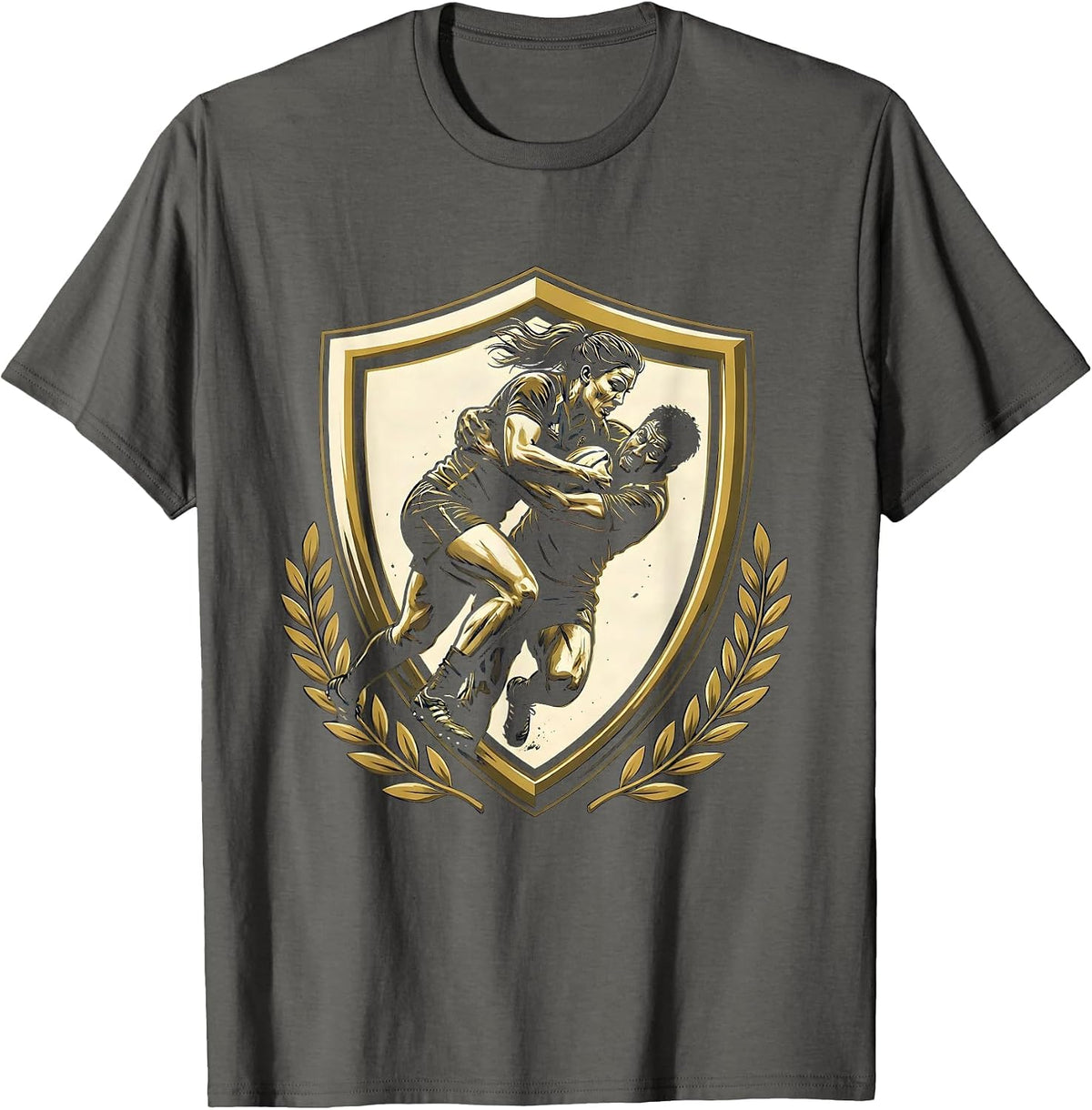 Rugby Tackle Power Graphic Design T-Shirt - Asphalt Grey