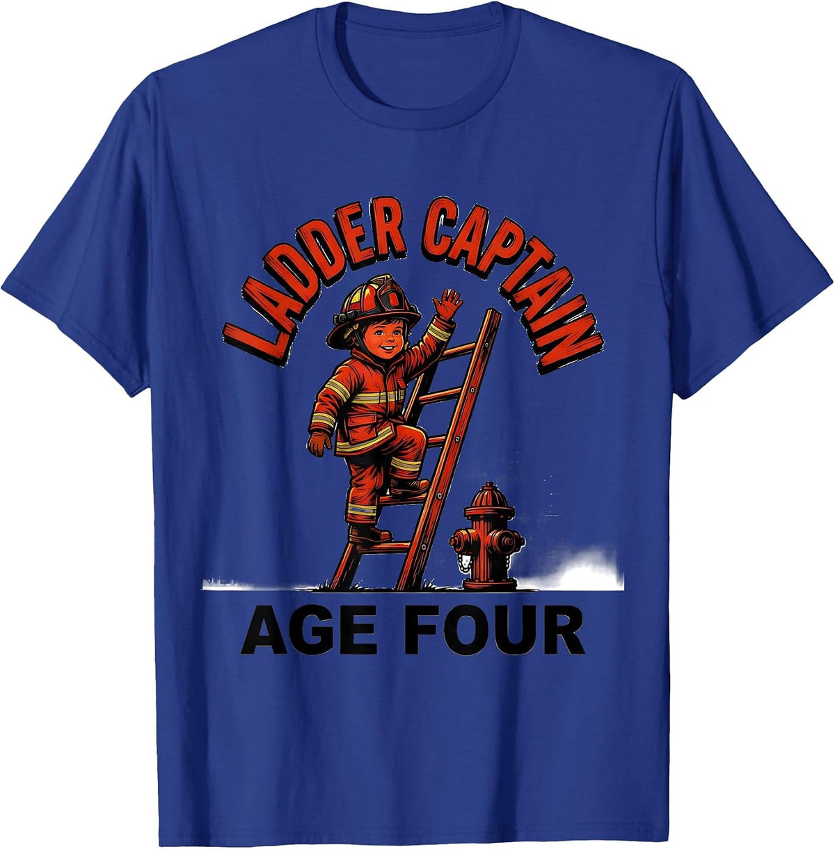 Ladder Captain Age Four Firefighter Kids Birthday Party T-Shirt - Royal Blue