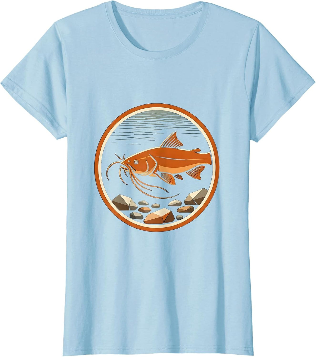 Women's Catfish on the Riverbed Fishing Graphic T-Shirt - Baby Blue