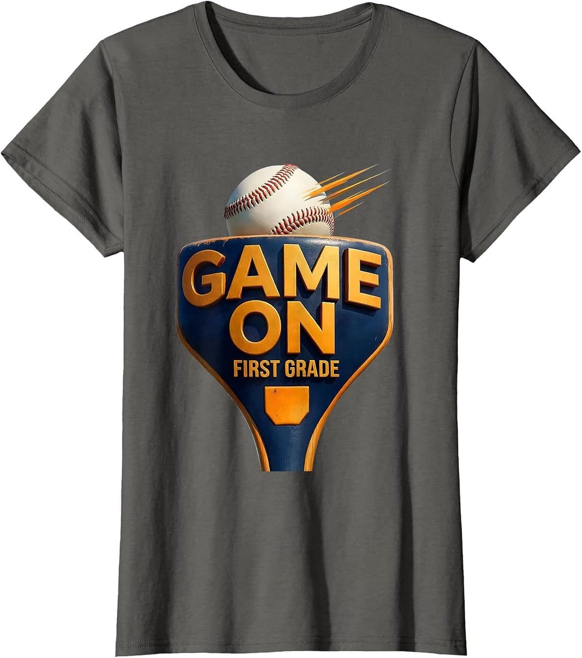 Women's Game On First Grade Playful Youth Back To School Baseball T-Shirt - Asphalt Grey