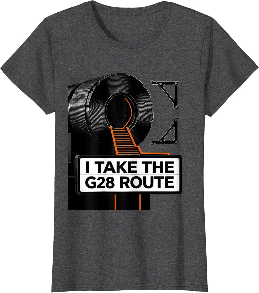Women's I Take The G28 Route Funny CNC Machinist Trade Jargon Humor T-Shirt - Dark Heather Grey