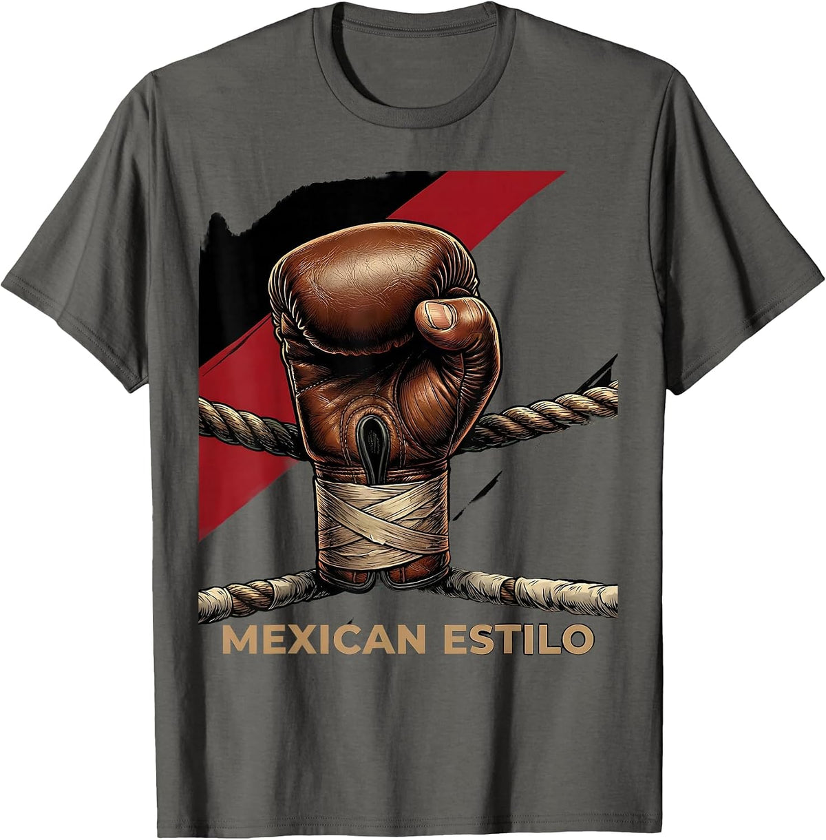 Men's Mexican Estilo Patriotic Pride Boxing Fan Vintage Style T-Shirt - Asphalt Grey