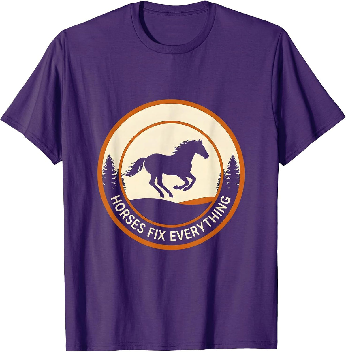 Horses Fix Everything Equestrian Design T-Shirt - Purple