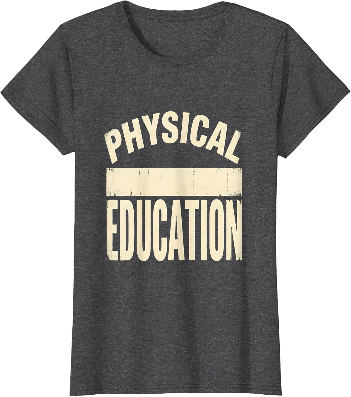 Women's Physical Education Stencil Graphic PE Teacher Appreciation T-Shirt - Dark Heather Grey