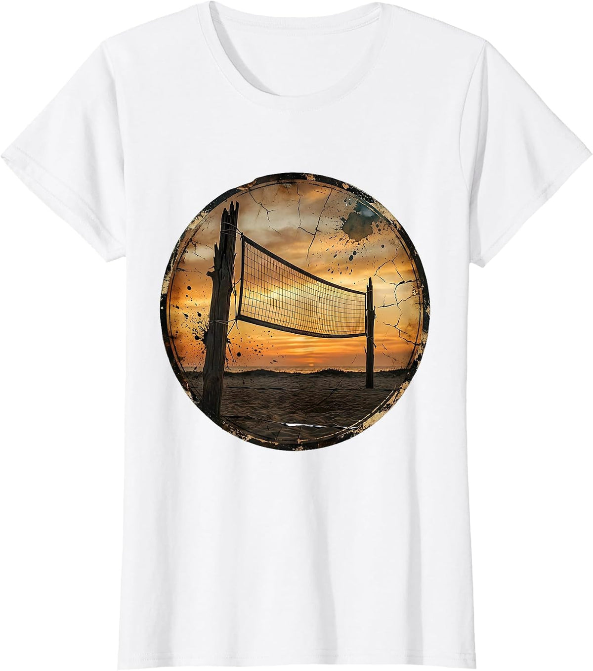 Beach Volleyball Sunset Graphic Tee T-Shirt - White