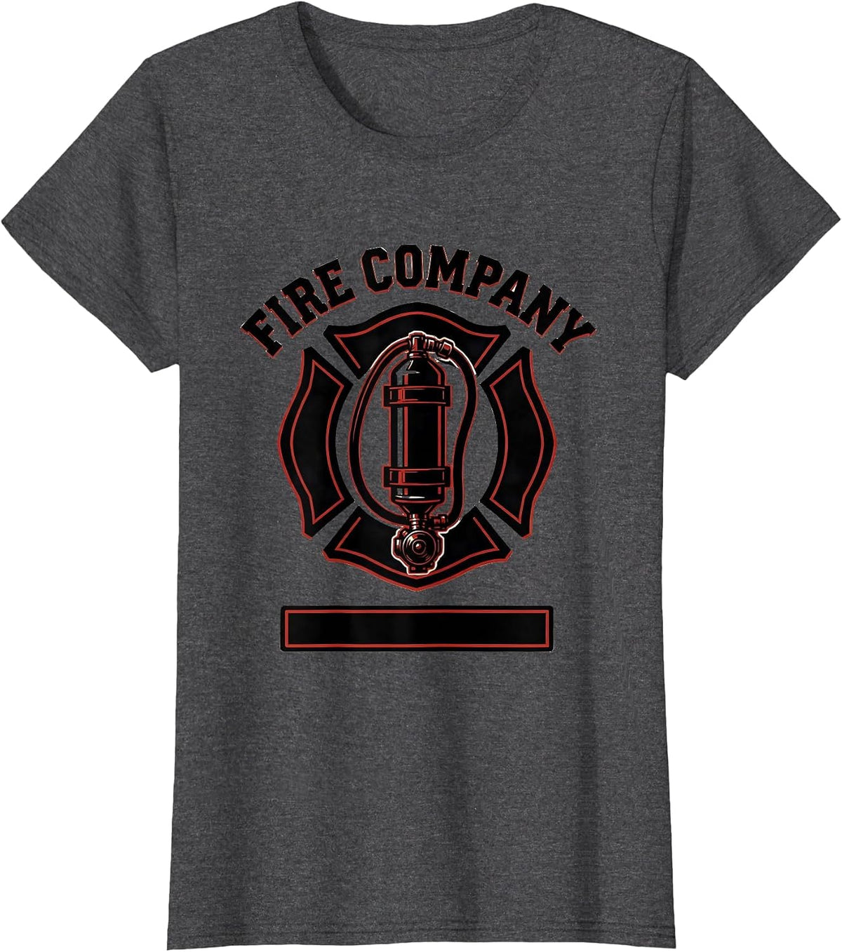 Women's Fire Company Stencil Graphic Firefighter Badge Duty Humor T-Shirt - Dark Heather Grey