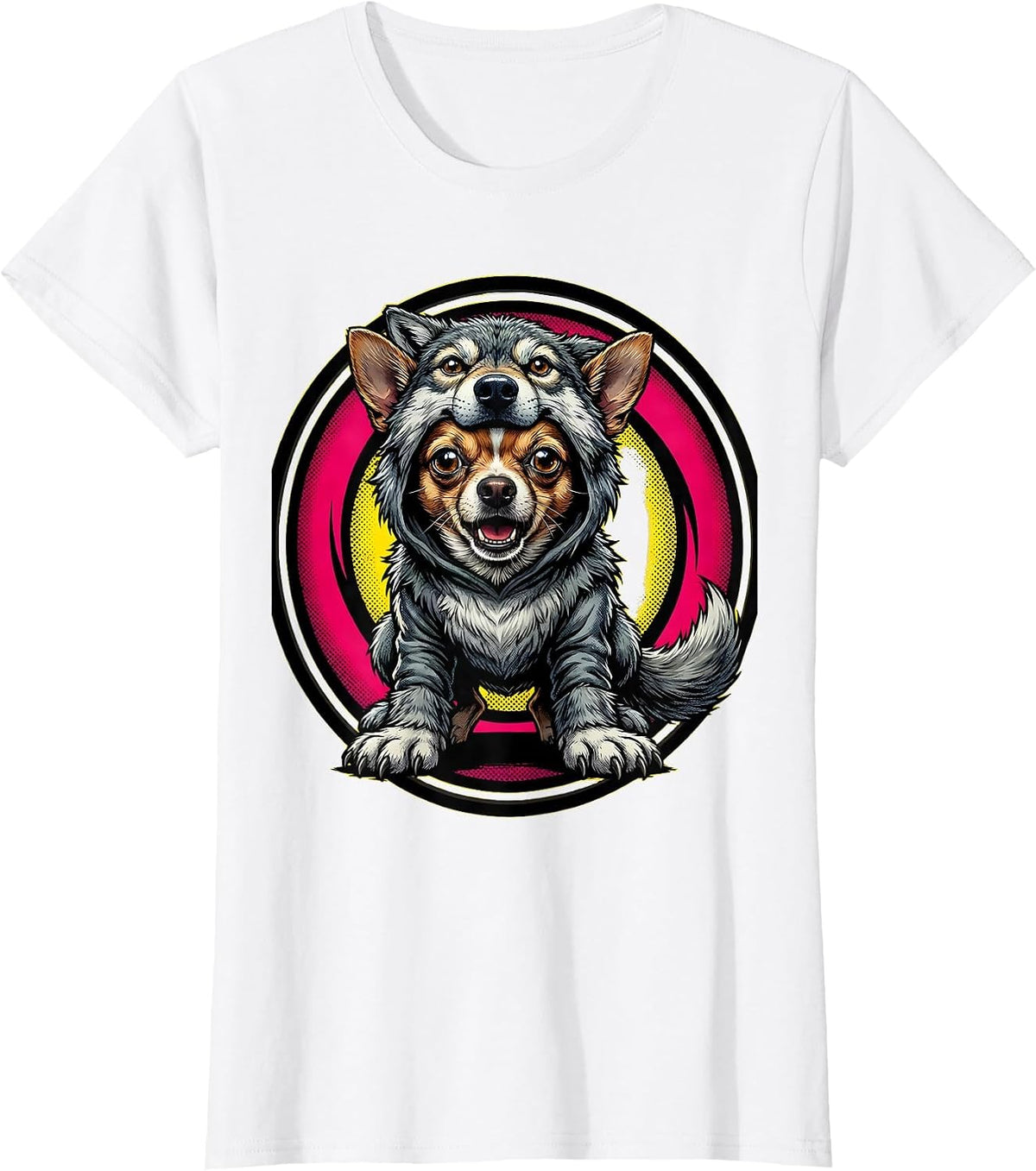 Chihuahua Dressed as Giant Wolf Funny Dog T-Shirt - White