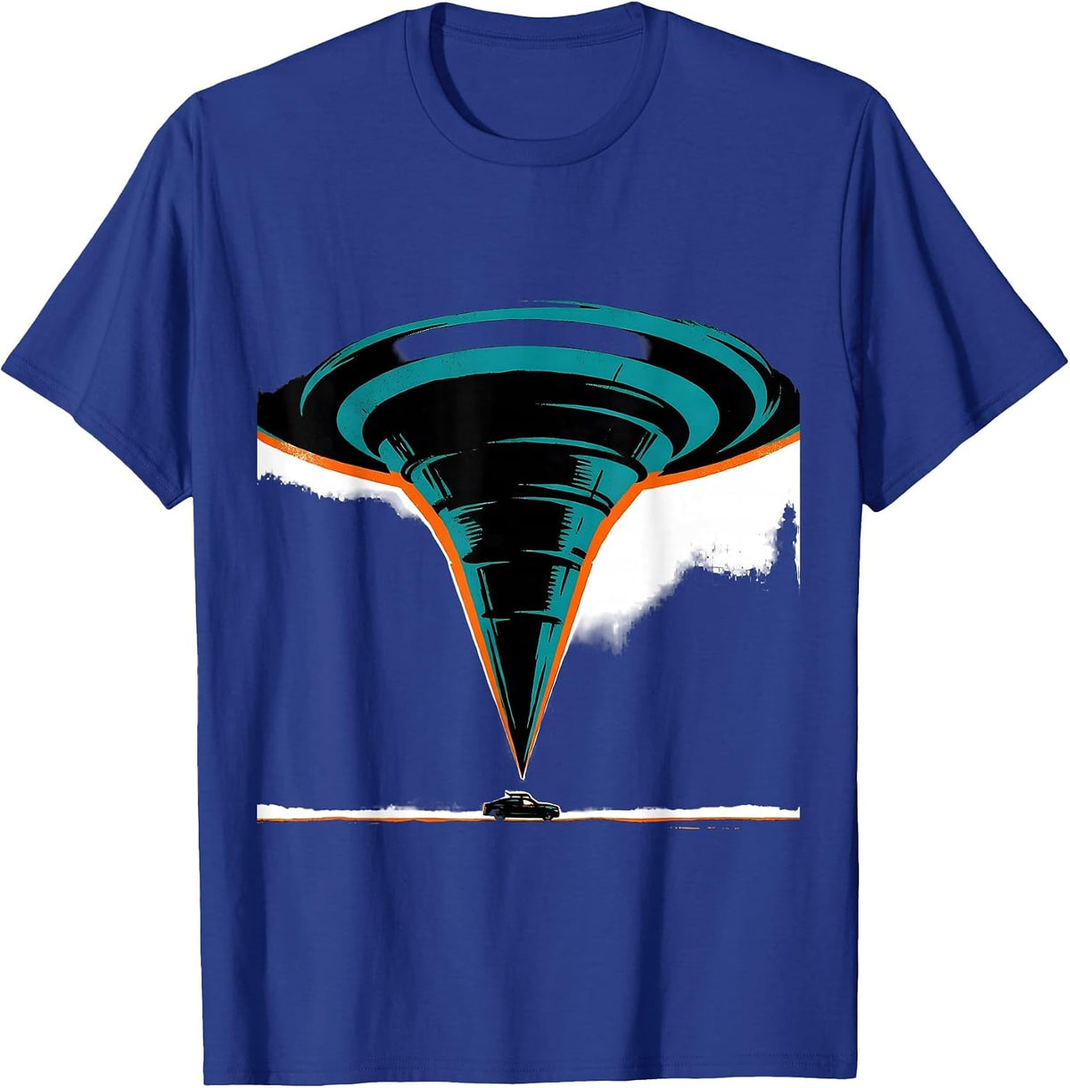 Men's Massive Dark Funnel Screenprint Storm Chaser Tornado T-Shirt - Royal Blue
