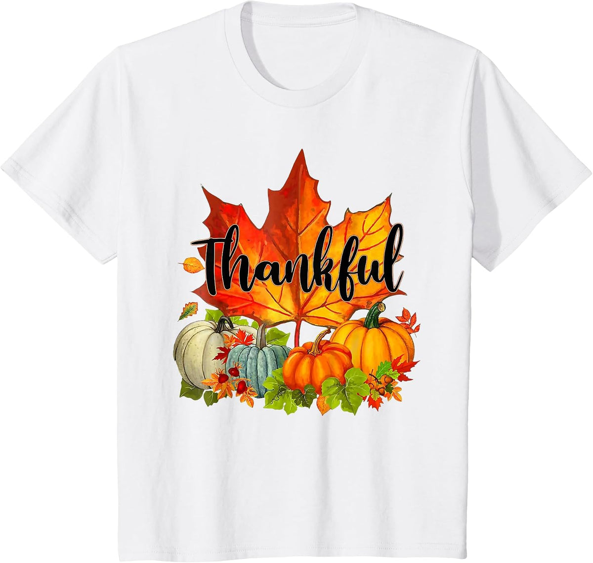 Happy Thanksgiving Day Autumn Fall Maple Leaves Thankful T-Shirt - White