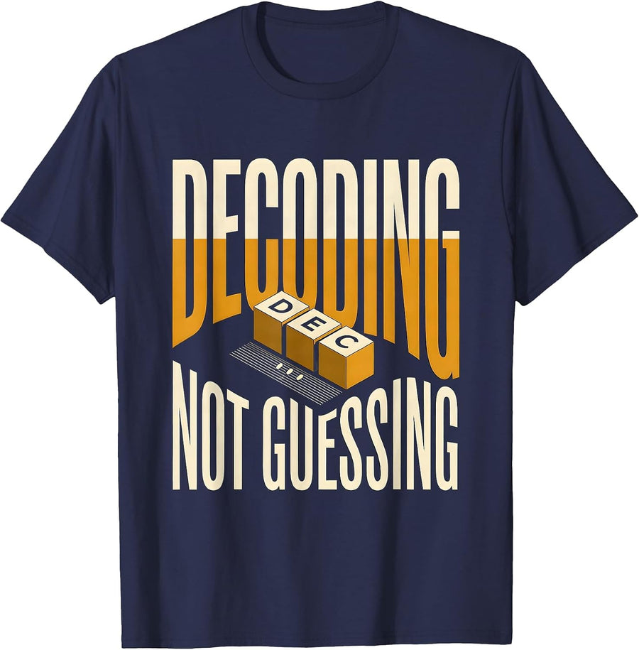 Decoding, Not Guessing Minimalist Reading Teacher Literacy T-Shirt - Navy Blue