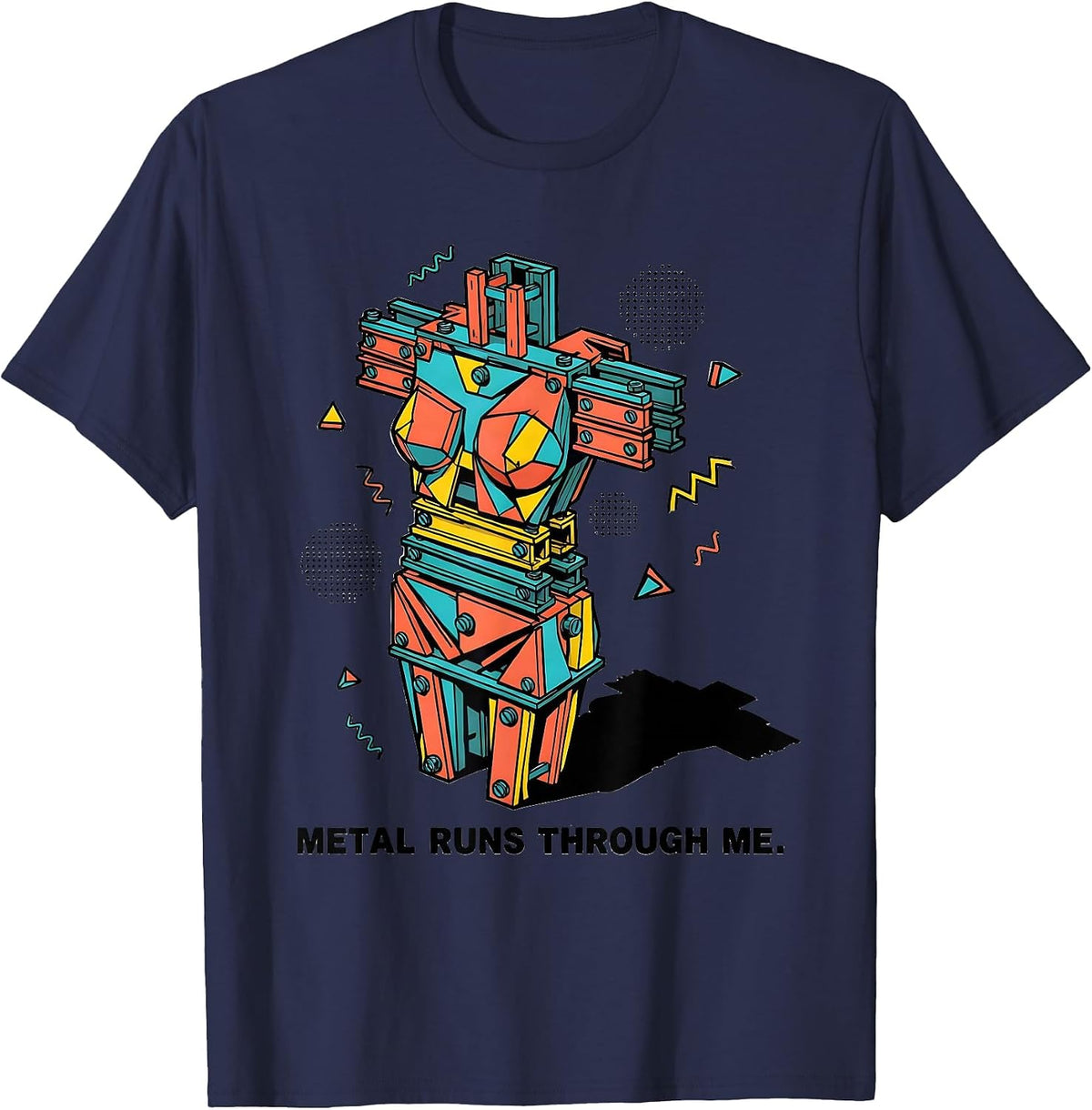 Metal Runs Through Me Bold Music Fan Design T-Shirt - Navy Blue