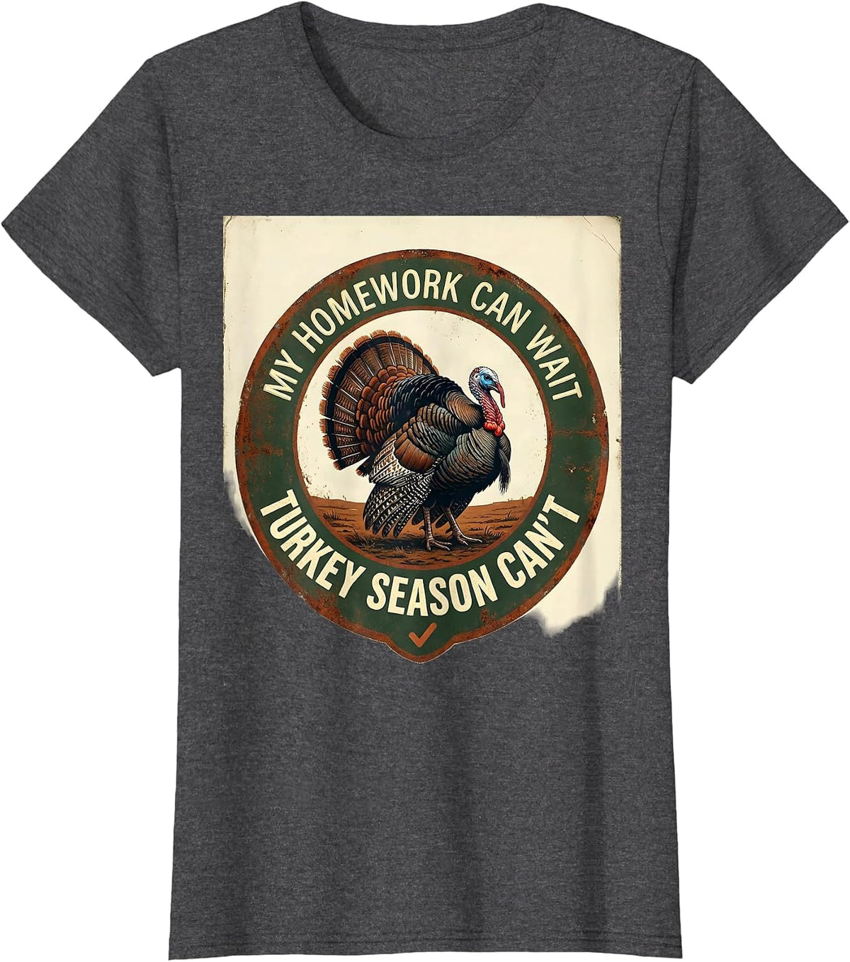 Women's My Homework Can Wait Turkey Season Can't Vintage T-Shirt - Dark Heather Grey