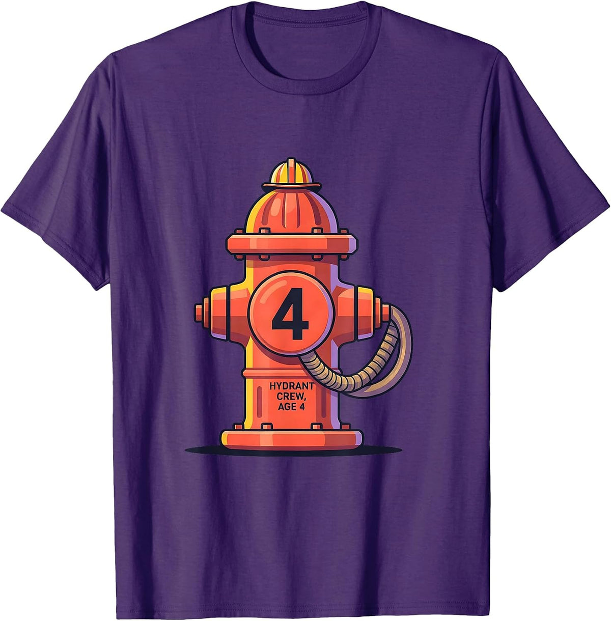 Men's Hydrant Crew Age 4 Flat Vector Firefighter Toddler Kids T-Shirt - Purple