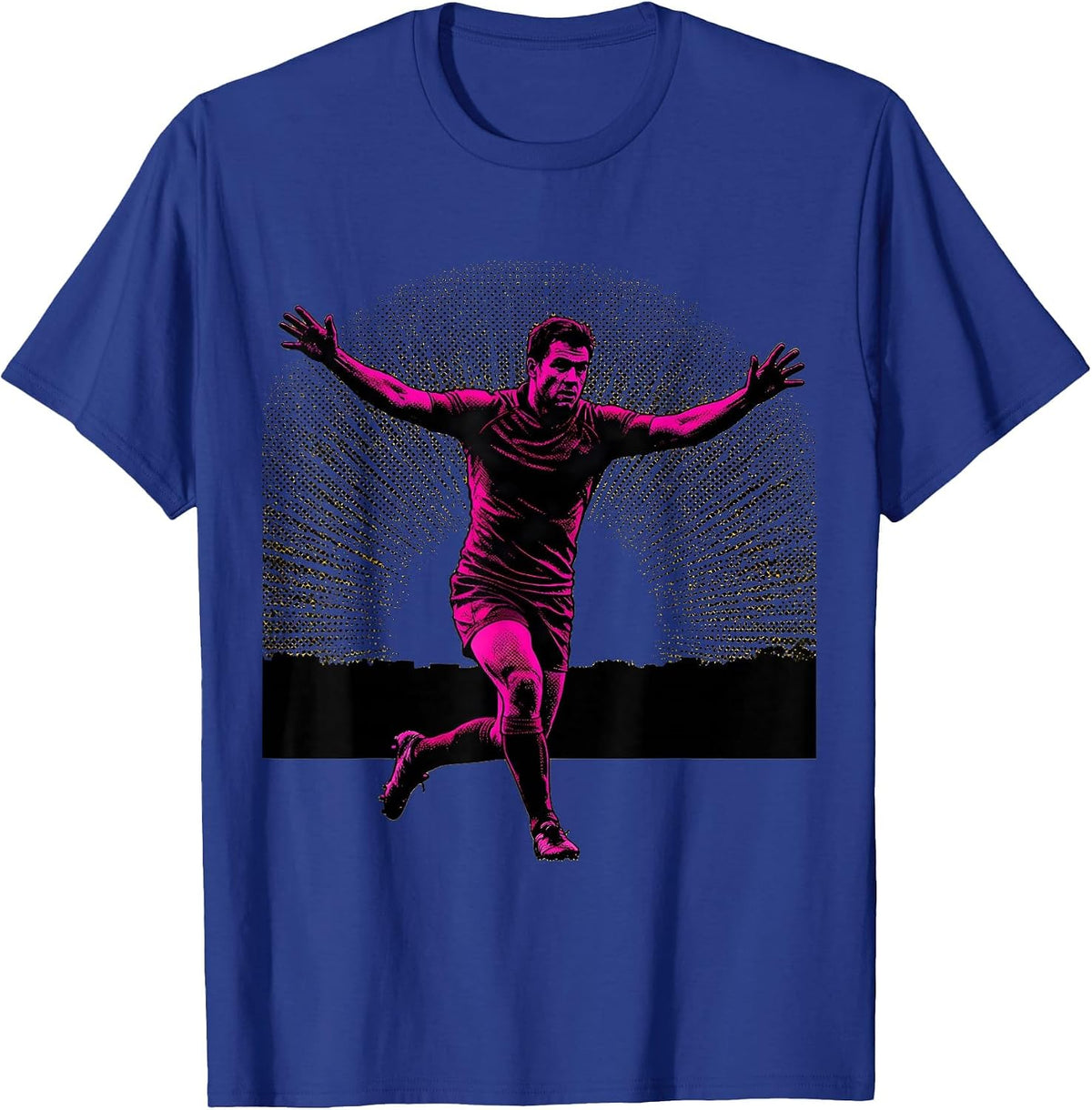 Rugby Spinning Pass Silhouette Dusk Graphic T-Shirt - Royal Blue